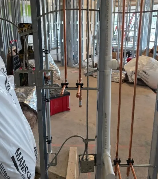 Copper water risers in a commercial build-out