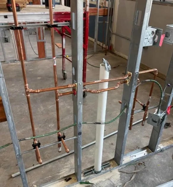 Copper supply rough-in in metal stud framing