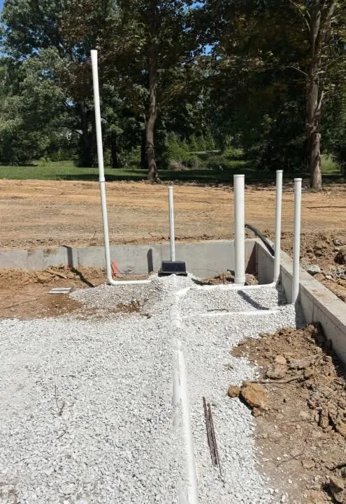 Plumbing stubs set inside a new foundation